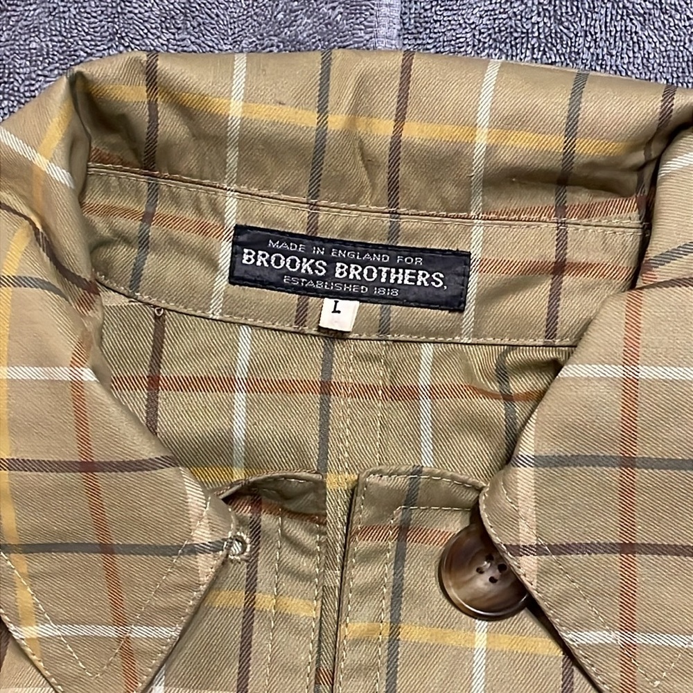 Vintage Brooks Brothers Women's Button Jacket Trench Mid Length, Beige Plaid, Lg - Picture 5 of 16